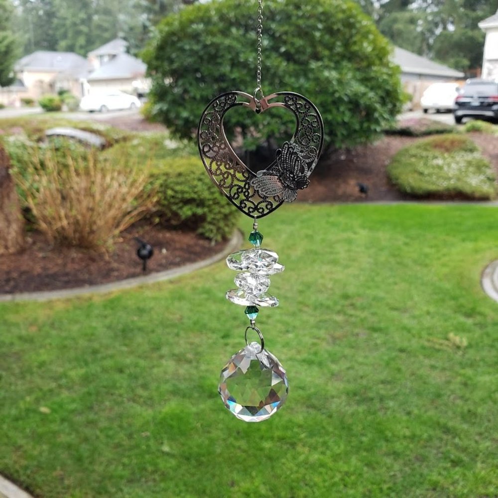 New crystal glass prism heart / butterfly suncatcher